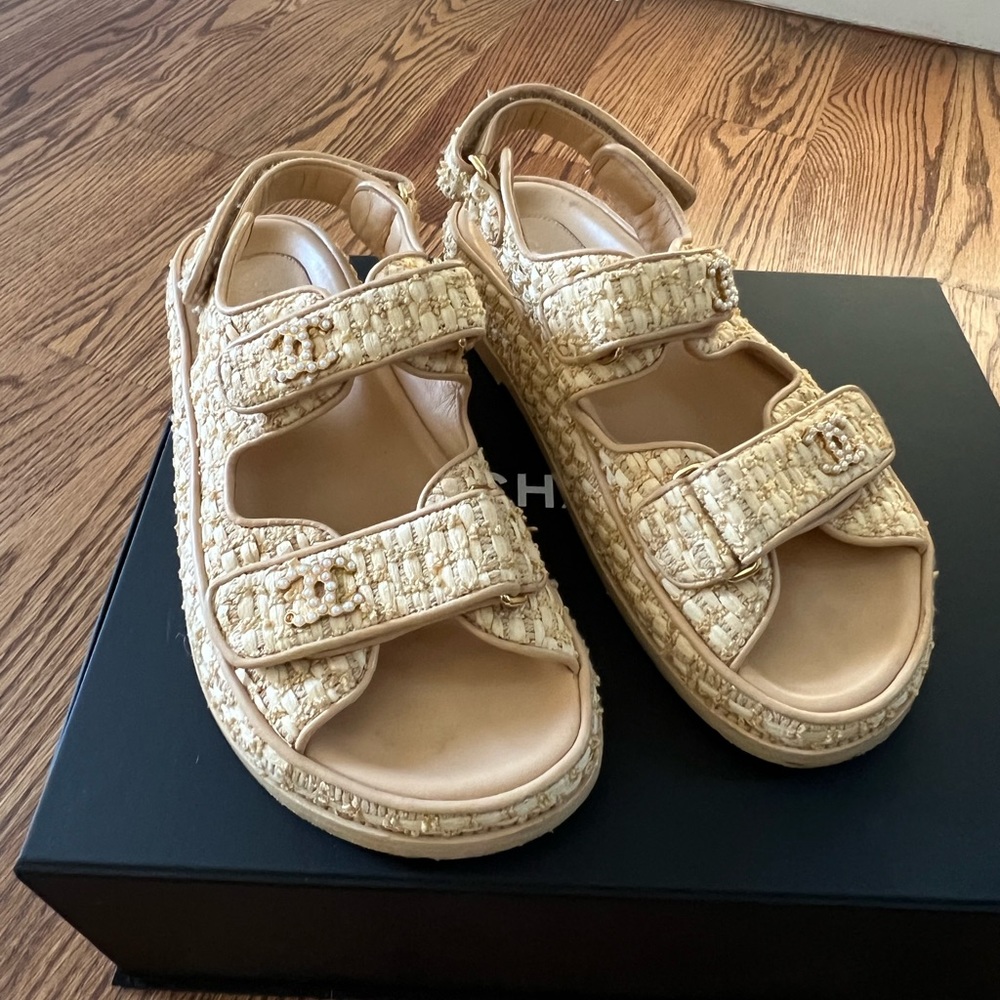 Size 37 Chanel rafia dad sandals Gently used